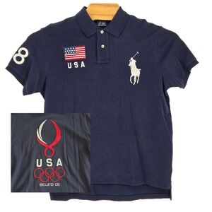 Polo Ralph Lauren Men Large Beijing 2008 USA Olympic Short Sleeve Polo Navy Blue